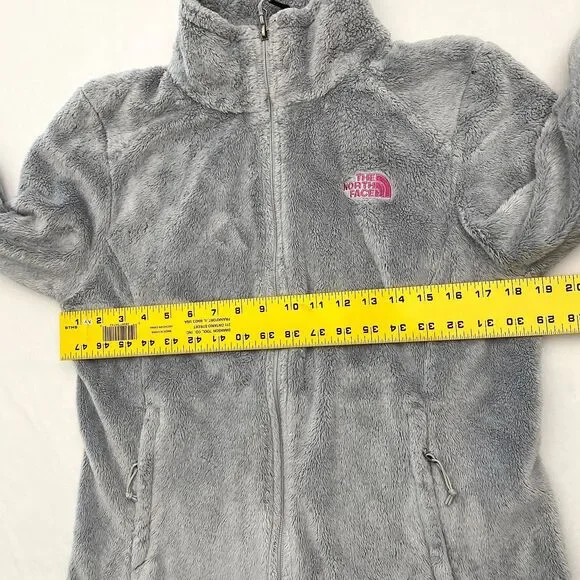 North Face Osito Fleece Jacket Full Zip Womens Medium Gray Pink Ribbon Gorpcore - Picture 10 of 11
